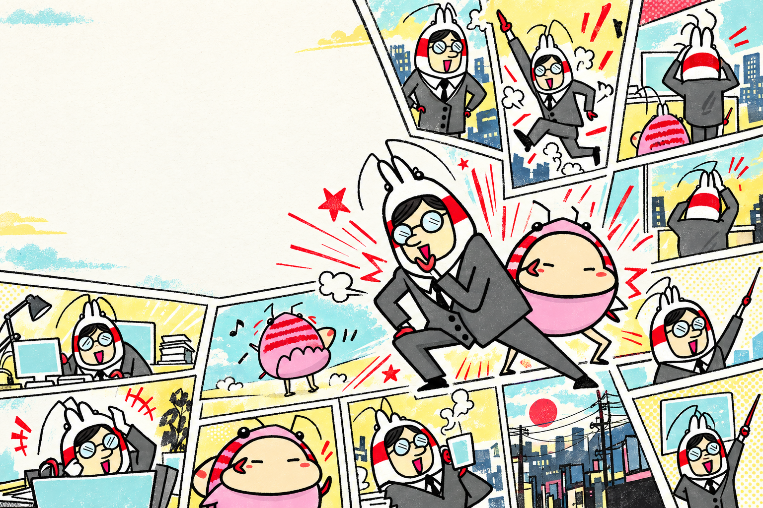 Ebiphany comic characters in a manga montage